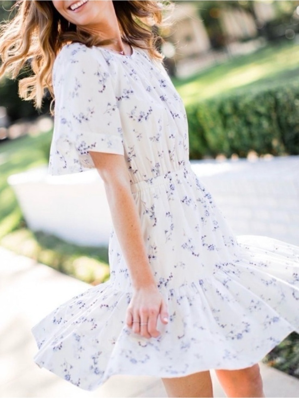 Rebecca Taylor Cotten whimsy boho Mini Dress with white/blue Floral Print